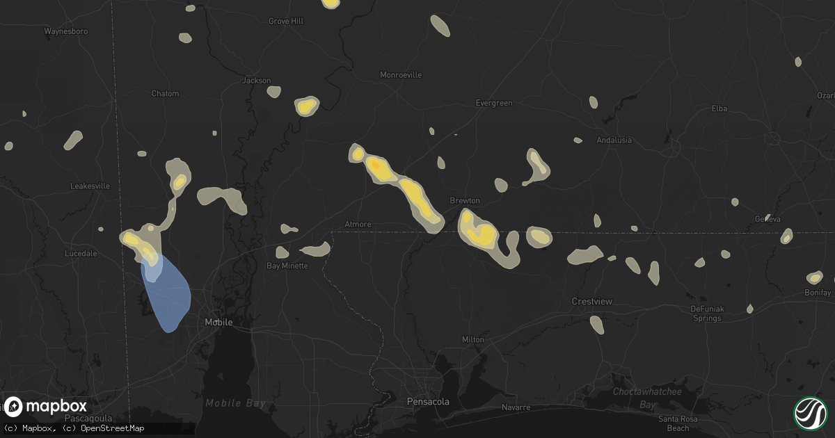 Hail map in Flomaton, AL on August 18, 2026