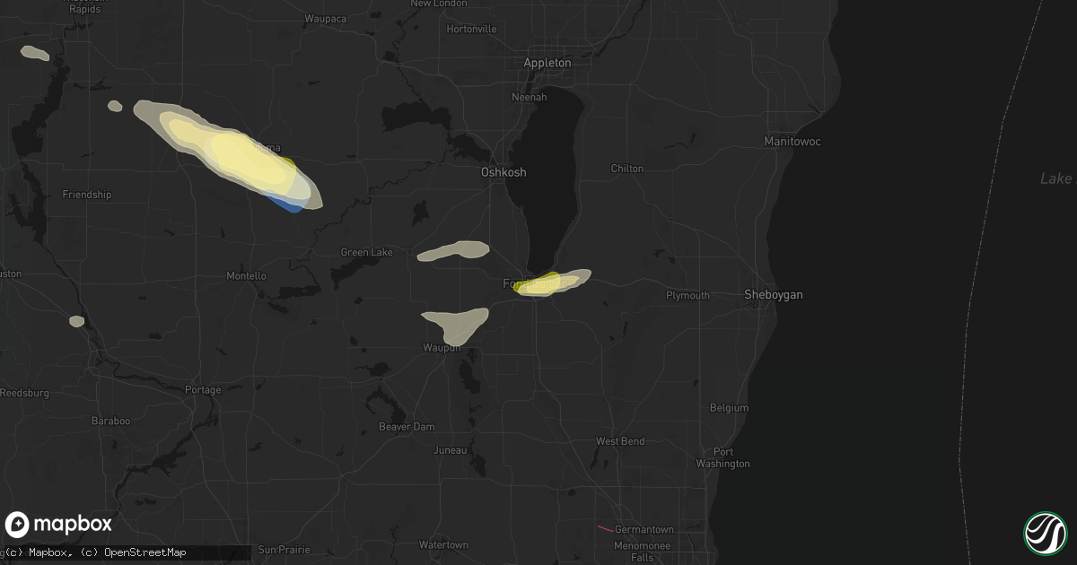 Hail map in Fond Du Lac, WI on August 18, 2026
