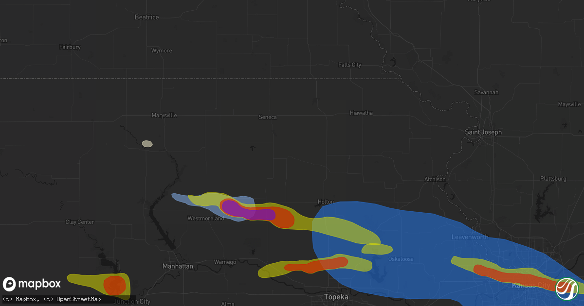 Hail map in Goff, KS on August 18, 2026