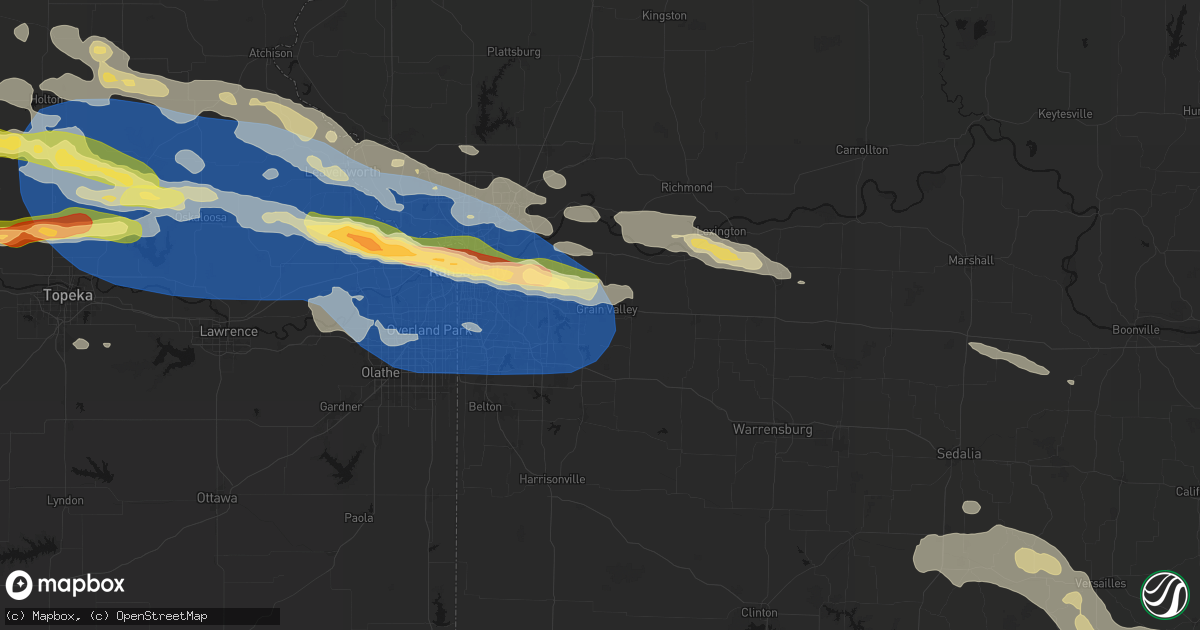 Hail map in Grain Valley, MO on August 18, 2026