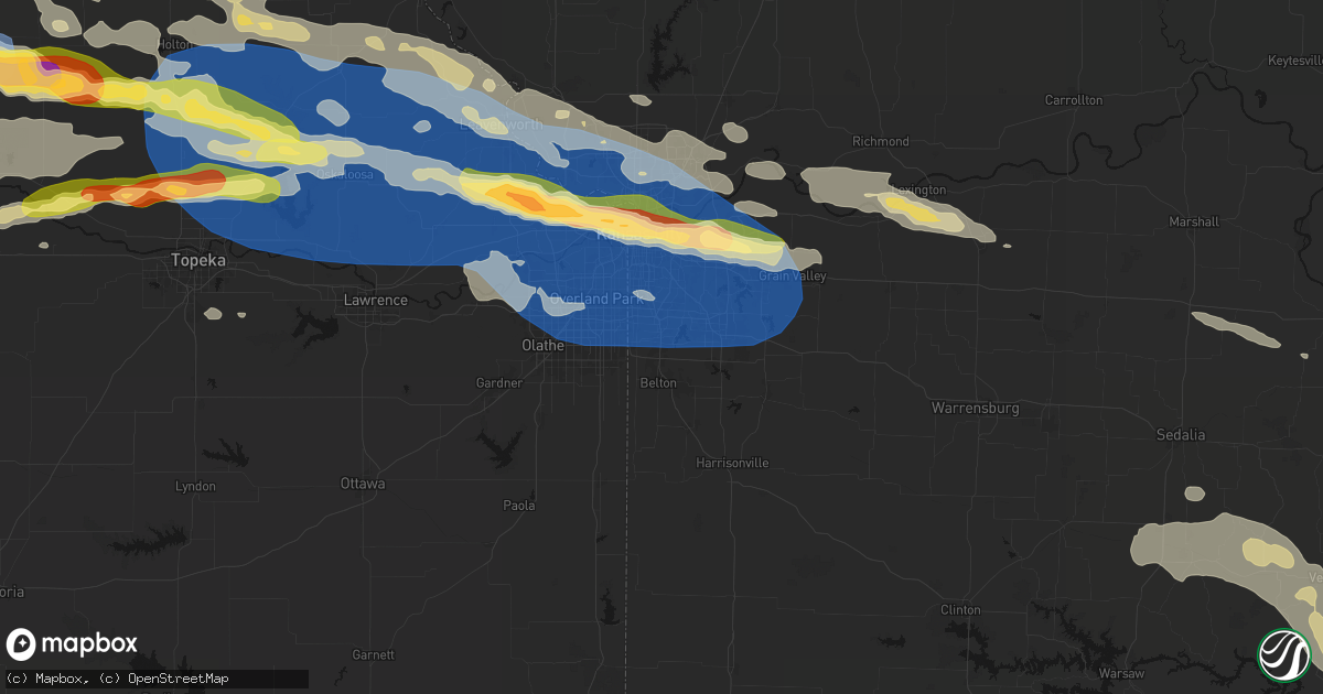Hail map in Grandview, MO on August 18, 2026