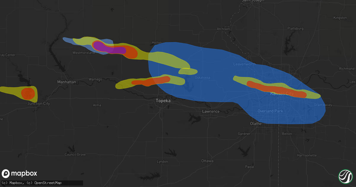 Hail map in Grantville, KS on August 18, 2026