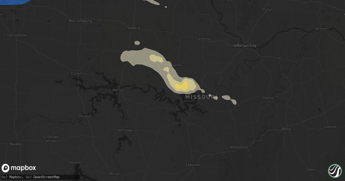 Hail map in Gravois Mills, MO on August 18, 2026