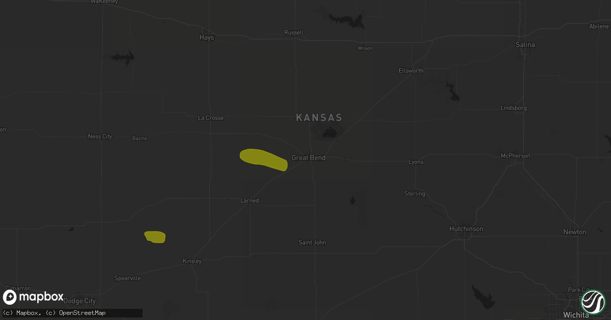 Hail map in Great Bend, KS on August 18, 2026