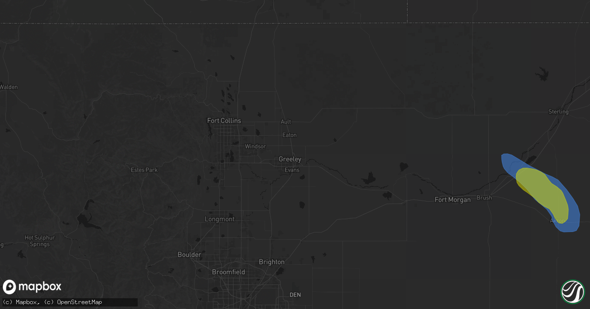 Hail map in Greeley, CO on August 18, 2026