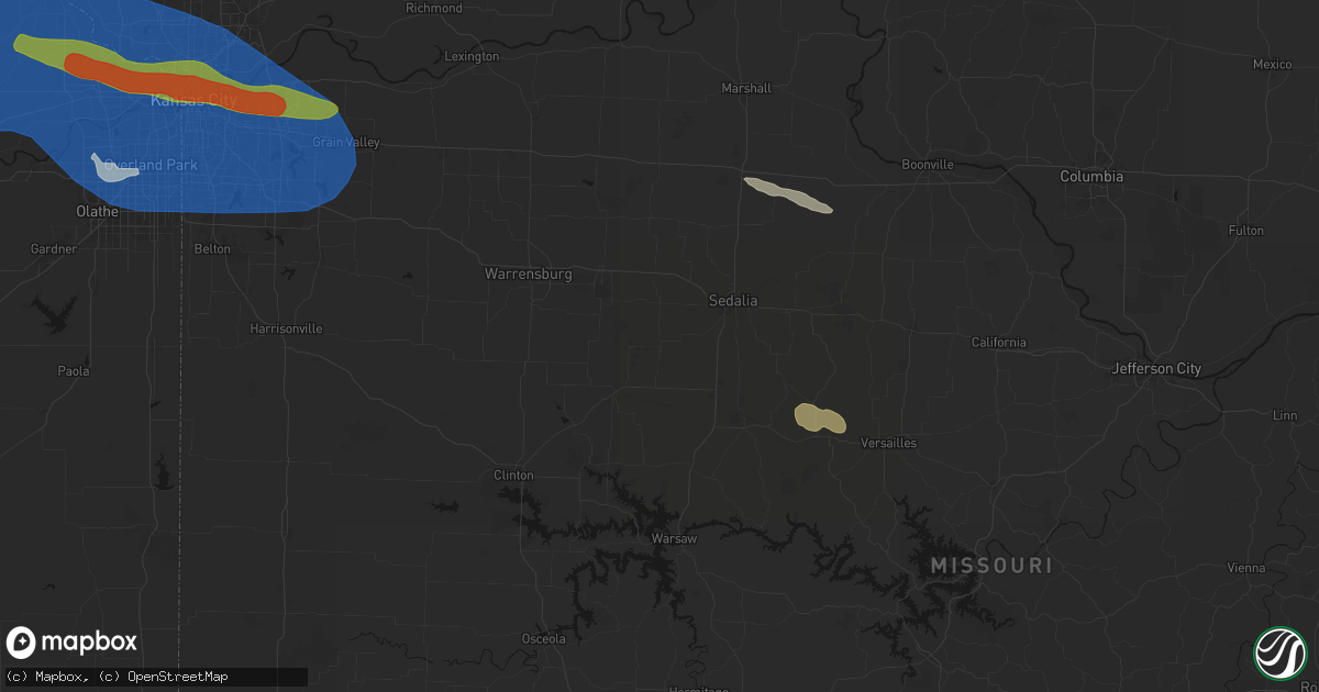 Hail map in Green Ridge, MO on August 18, 2026