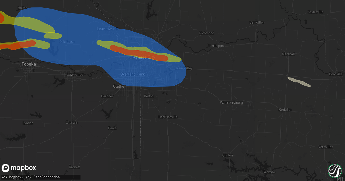 Hail map in Greenwood, MO on August 18, 2026