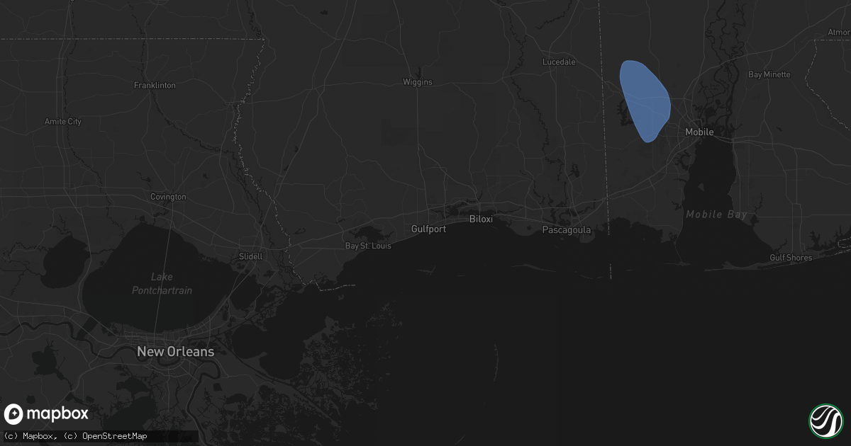 Hail map in Gulfport, MS on August 18, 2026
