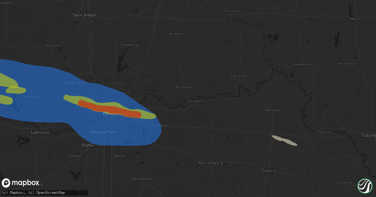 Hail map in Henrietta, MO on August 18, 2026