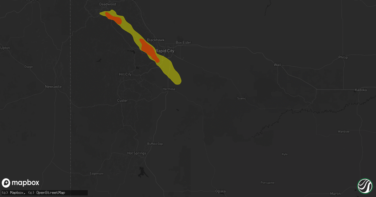 Hail map in Hermosa, SD on August 18, 2026