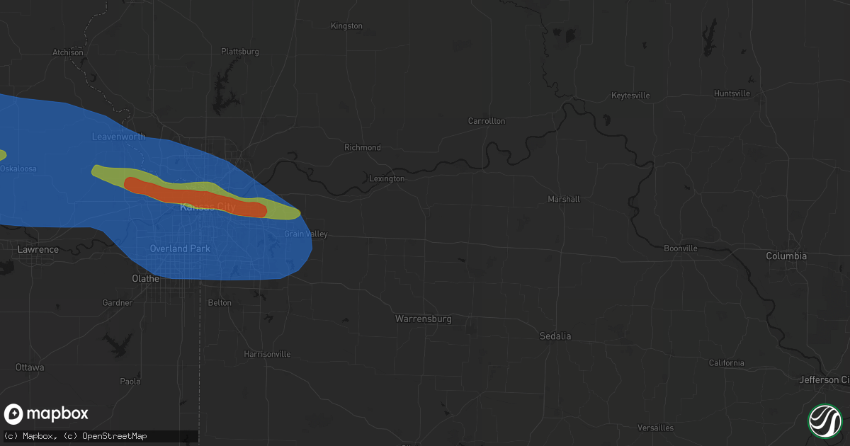 Hail map in Higginsville, MO on August 18, 2026