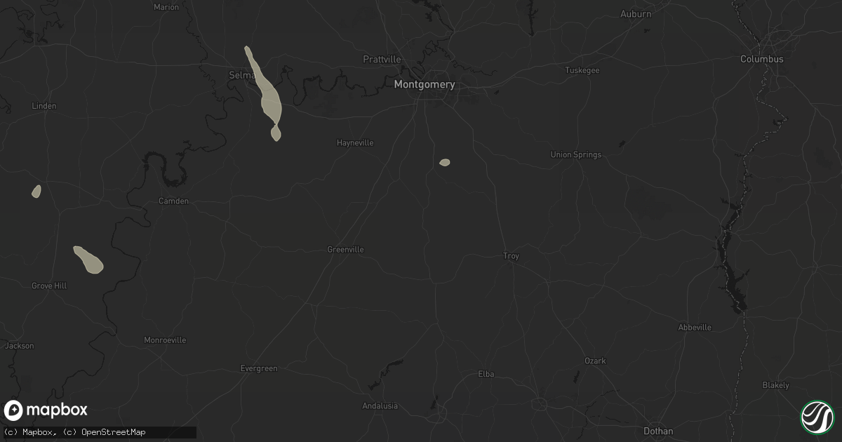 Hail map in Highland Home, AL on August 18, 2026