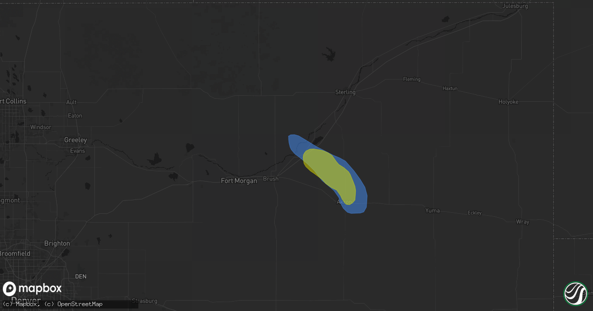 Hail map in Hillrose, CO on August 18, 2026