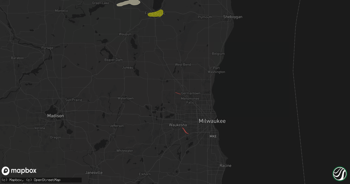 Hail map in Hubertus, WI on August 18, 2026