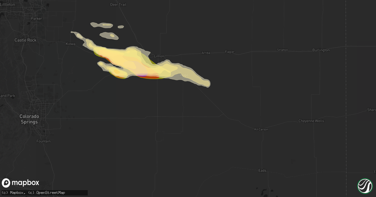 Hail map in Hugo, CO on August 18, 2026