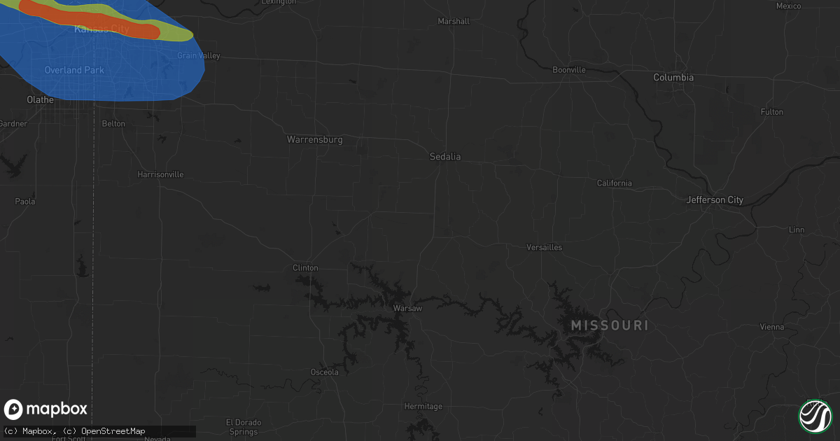 Hail map in Ionia, MO on August 18, 2026