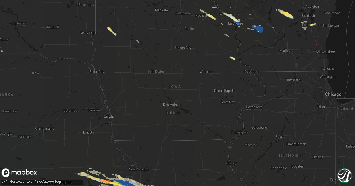 Hail map in Iowa on August 18, 2026