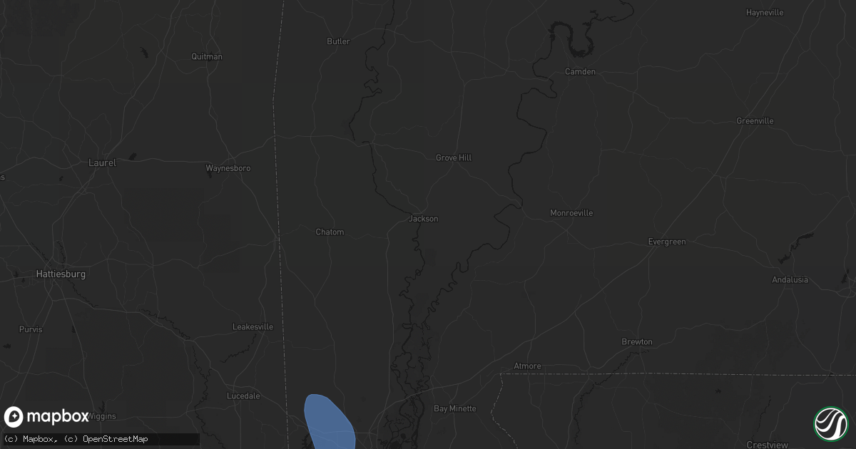 Hail map in Jackson, AL on August 18, 2026