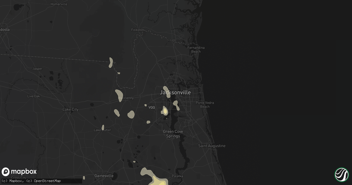 Hail map in Jacksonville, FL on August 18, 2026