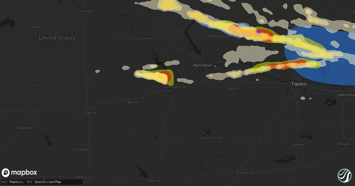 Hail map in Junction City, KS on August 18, 2026