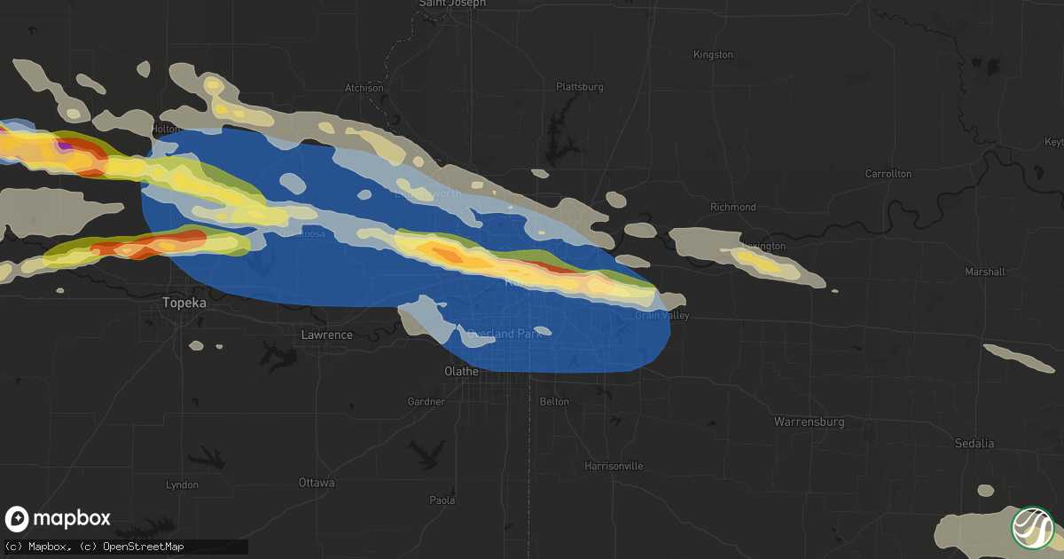 Hail map in Kansas City, MO on August 18, 2026