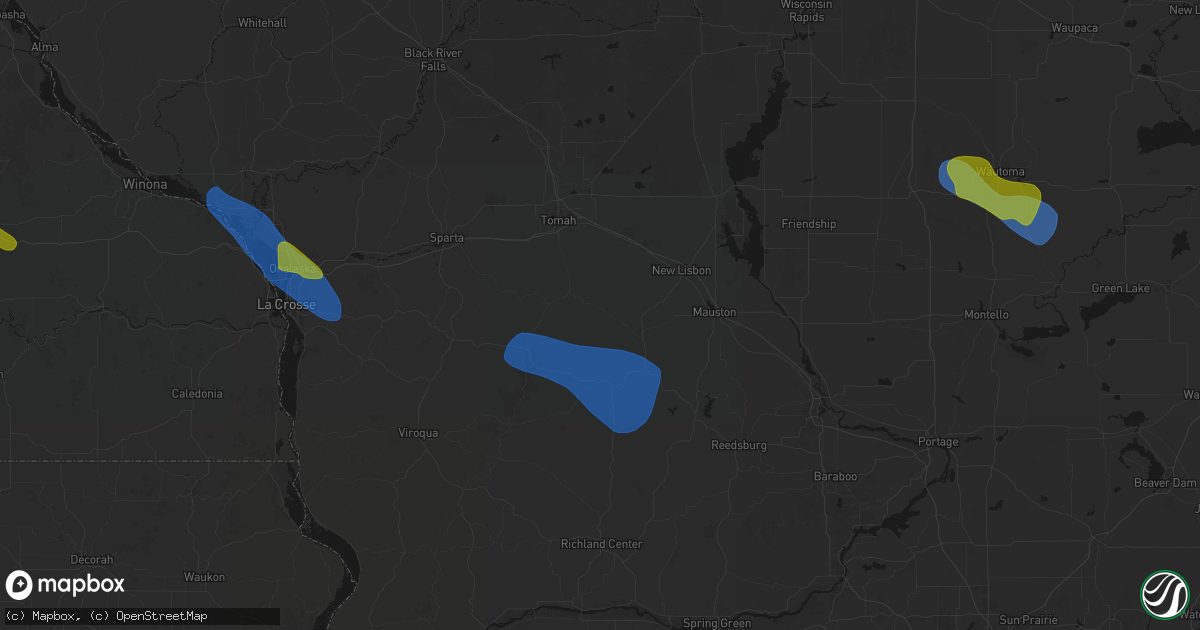 Hail map in Kendall, WI on August 18, 2026