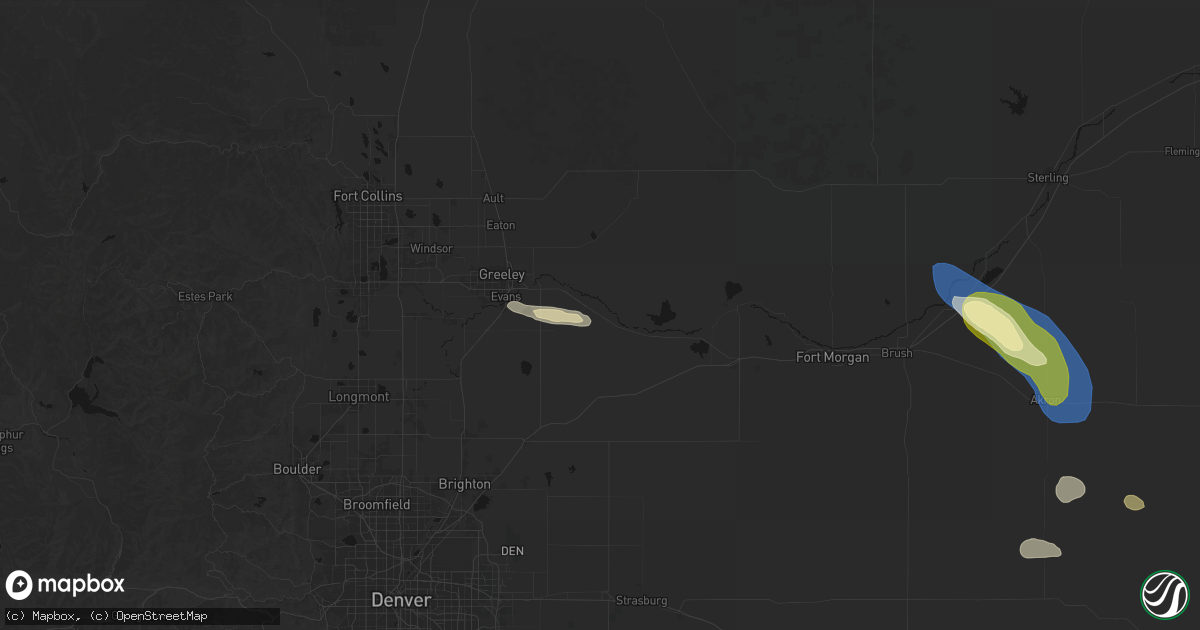 Hail map in Kersey, CO on August 18, 2026