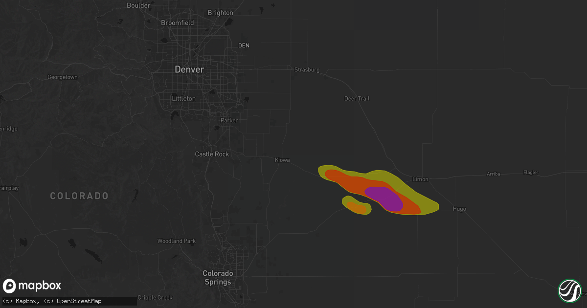 Hail map in Kiowa, CO on August 18, 2026