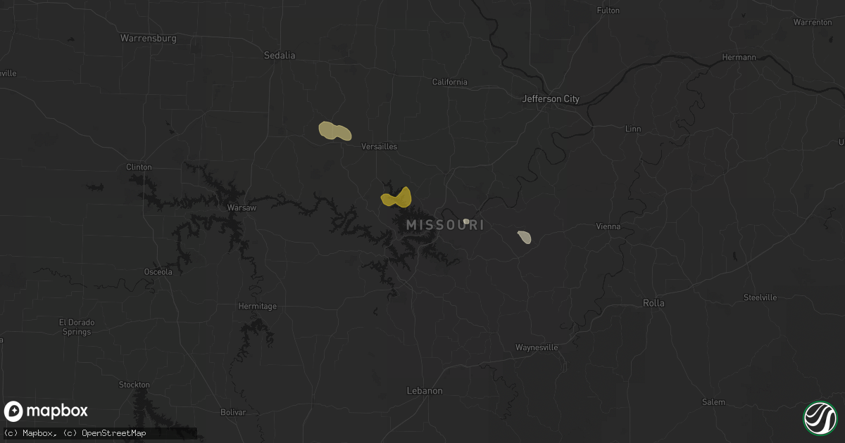 Hail map in Lake Ozark, MO on August 18, 2026