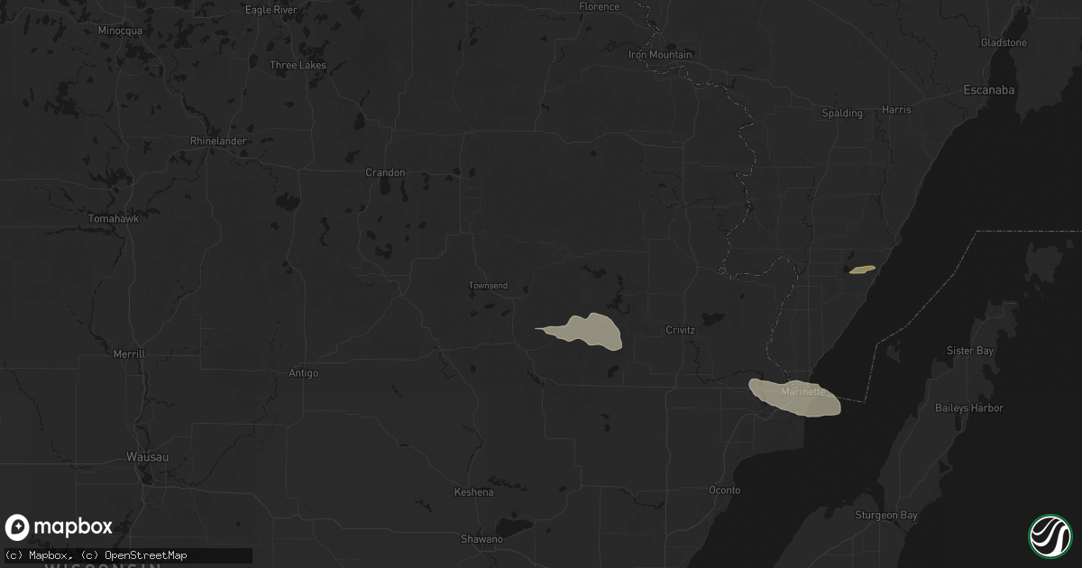 Hail map in Lakewood, WI on August 18, 2026