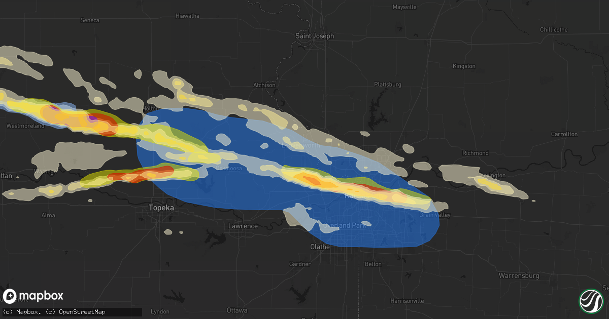 Hail map in Lansing, KS on August 18, 2026