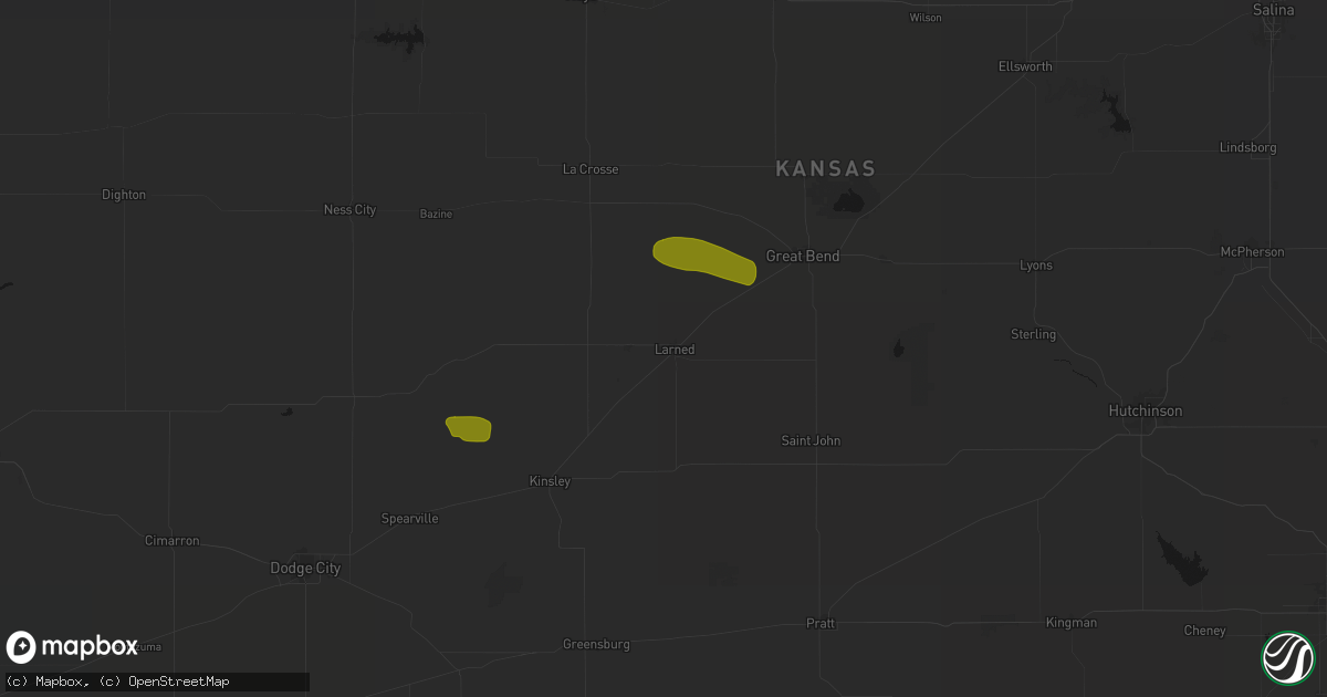 Hail map in Larned, KS on August 18, 2026
