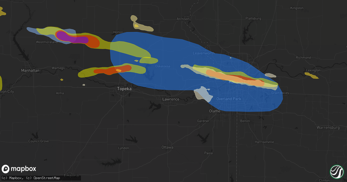 Hail map in Lawrence, KS on August 18, 2026