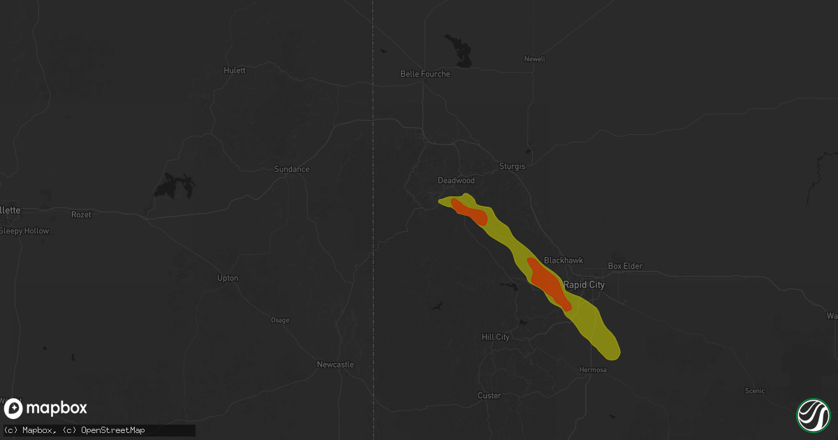 Hail map in Lead, SD on August 18, 2026