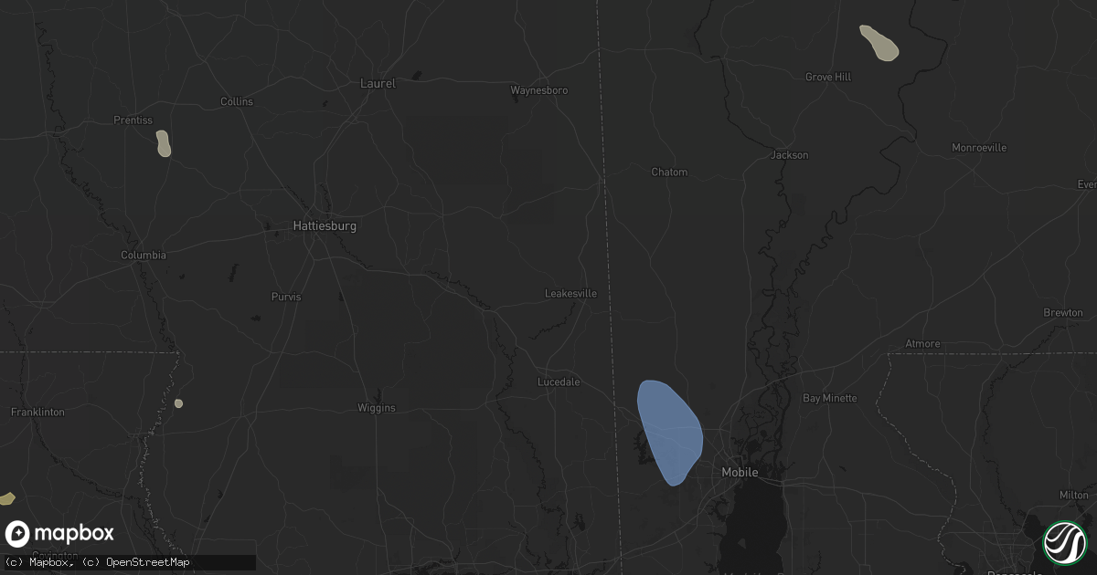 Hail map in Leakesville, MS on August 18, 2026