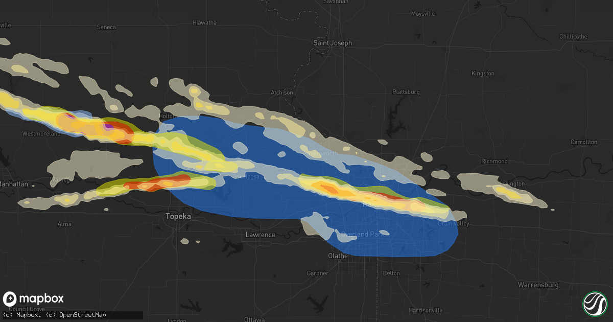 Hail map in Leavenworth, KS on August 18, 2026