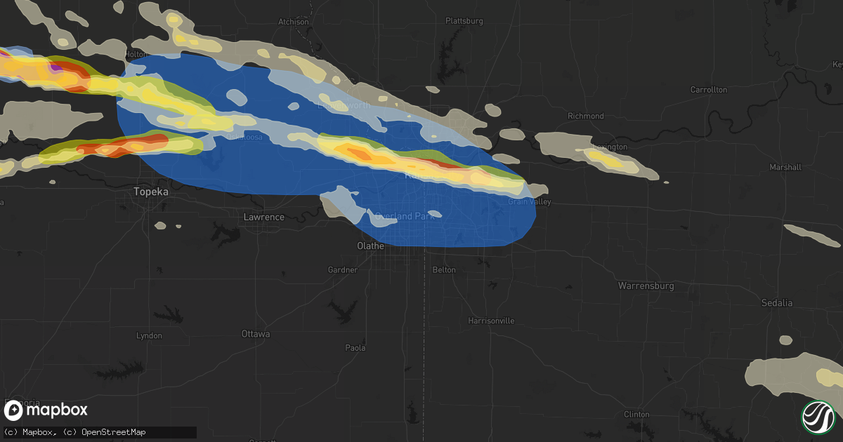 Hail map in Leawood, KS on August 18, 2026