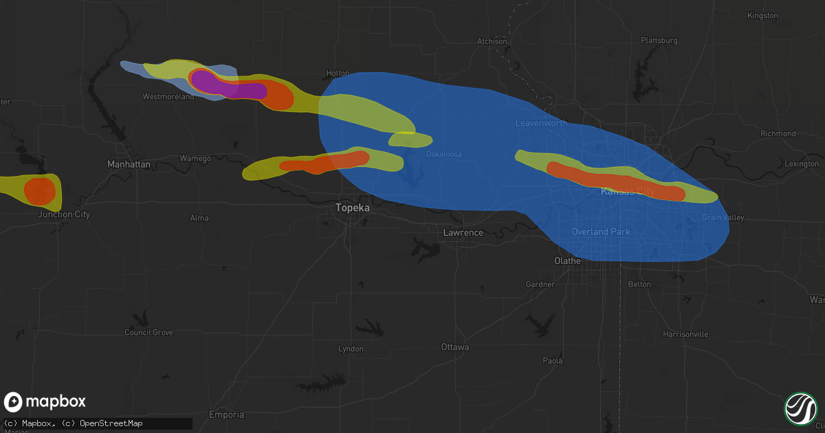 Hail map in Lecompton, KS on August 18, 2026