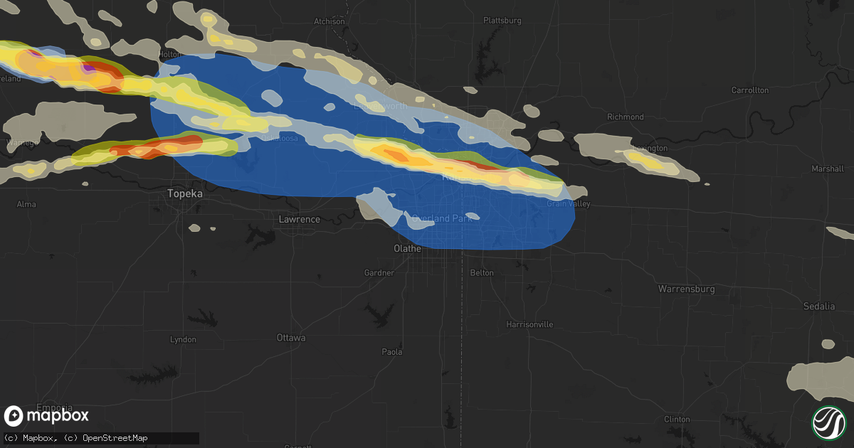 Hail map in Lenexa, KS on August 18, 2026
