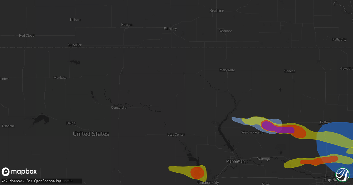 Hail map in Linn, KS on August 18, 2026