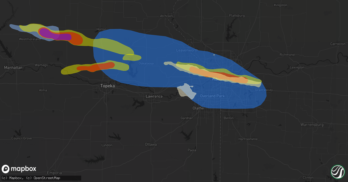 Hail map in Linwood, KS on August 18, 2026