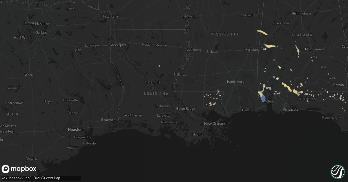 Hail map in Louisiana on August 18, 2026