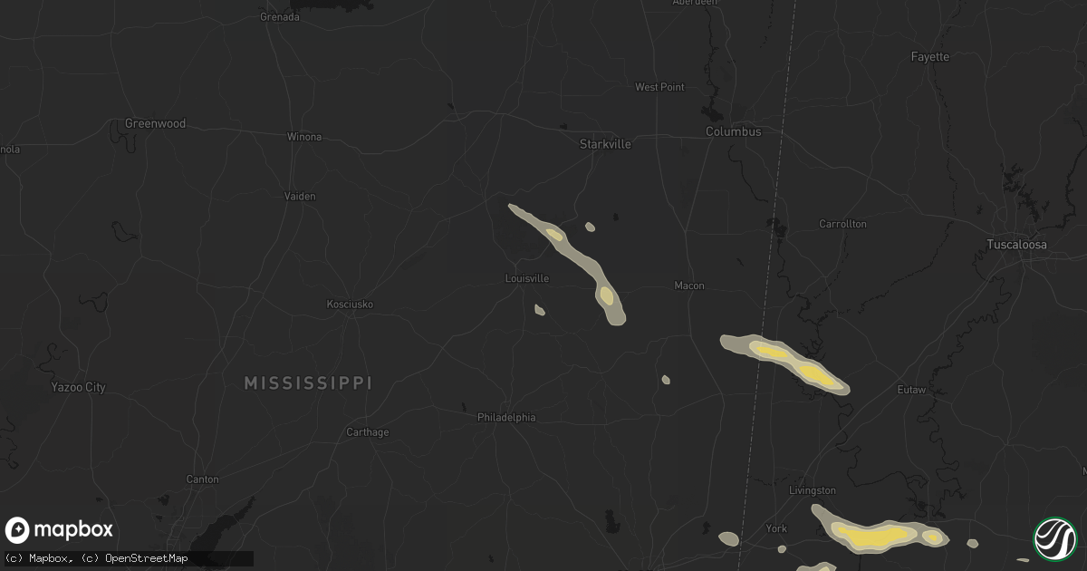 Hail map in Louisville, MS on August 18, 2026