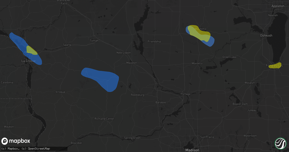 Hail map in Lyndon Station, WI on August 18, 2026