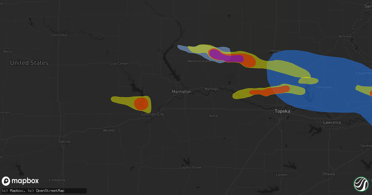 Hail map in Manhattan, KS on August 18, 2026