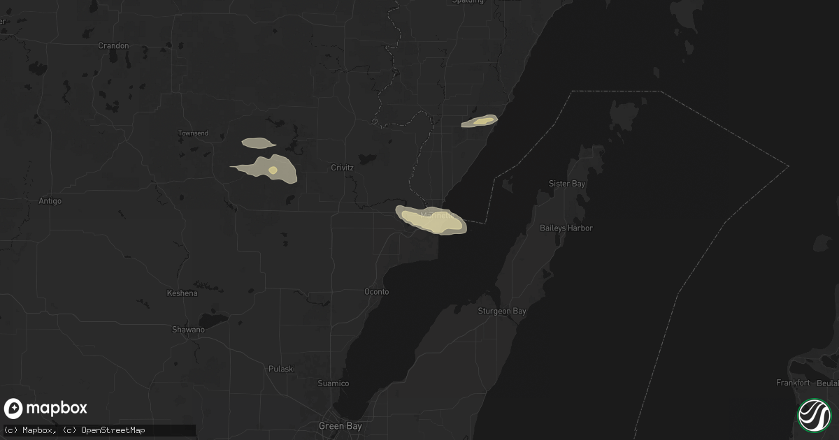 Hail map in Marinette, WI on August 18, 2026