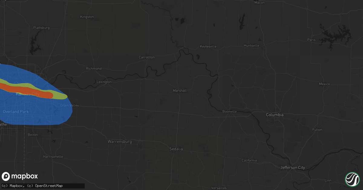 Hail map in Marshall, MO on August 18, 2026
