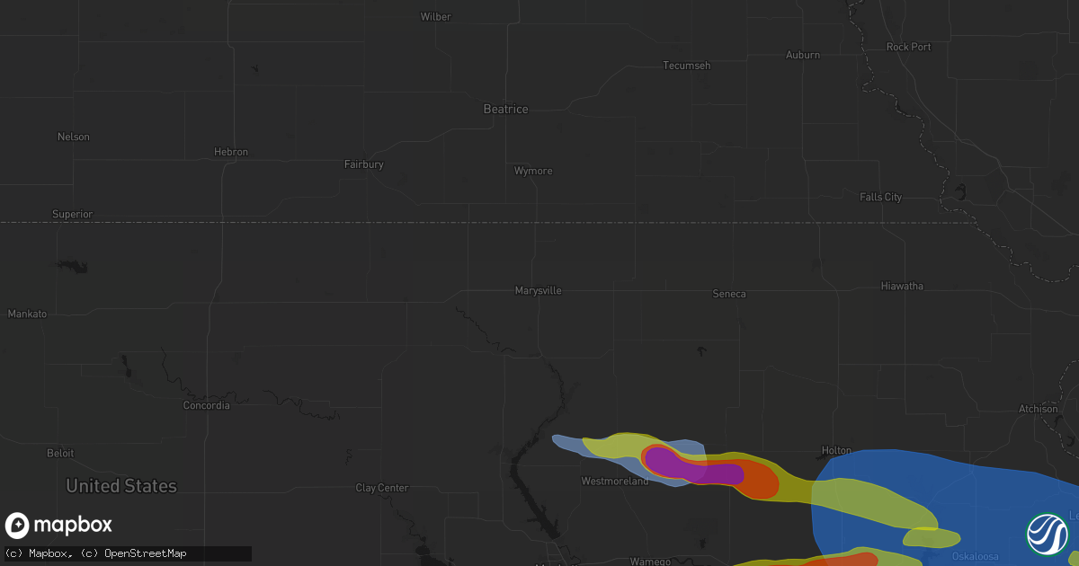 Hail map in Marysville, KS on August 18, 2026