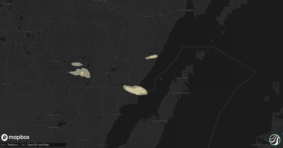 Hail map in Menominee, MI on August 18, 2026