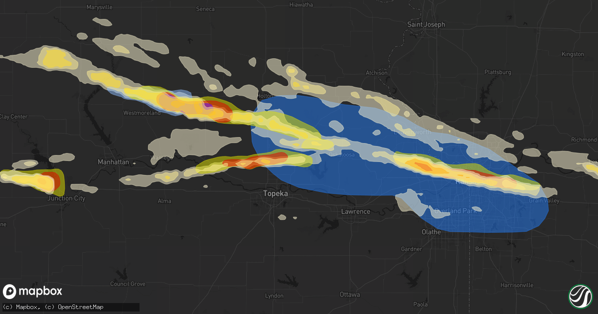 Hail map in Meriden, KS on August 18, 2026